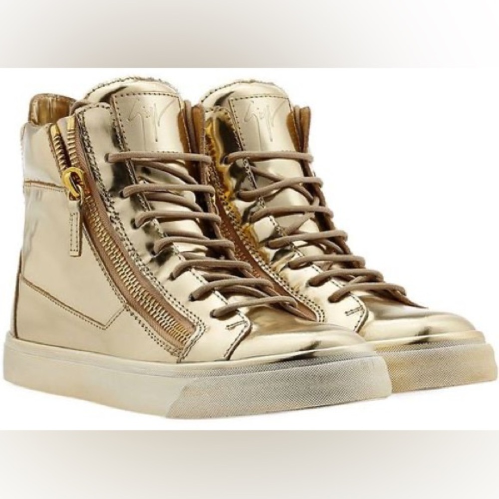Giuseppe Zanotti Metallic Gold Leather High Top Sneakers